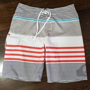 Quiksilver Board Shorts Size 32 Striped Multi Color Swim Trunks Lace Up Gray